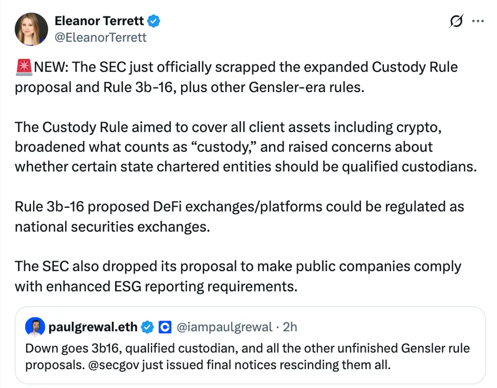 DeFi and Custody Rules Scrapped by SEC, Signaling End of Gensler-Era Crackdown